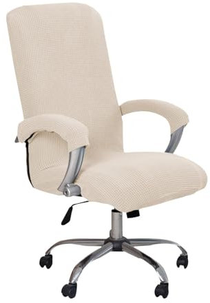 Catime Funda de Sillas de Oficina Elástica, Cubierta Protectora de la Sillón de Ordenadora Removible, Fundas para Sillas Universales Giratorias, Chair Cover Extraíble Estiramiento para Sillón (Beige)
