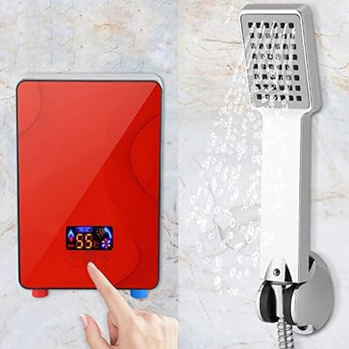 Electric Water Heater, Instantaneous Thermostatic Electric Water Heater for Kitchen Bathroom Caravan - Water Storage-Free(Red)