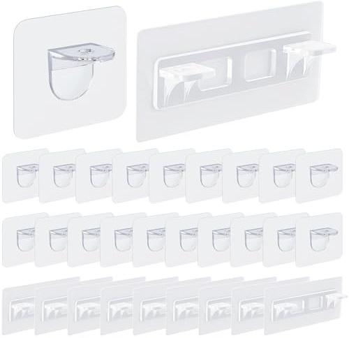 Selbstklebende Regalhalterung Ohne Bohren,Forreen 30 Stück Regalbodenträger Transparent Acryl Einlegeboden Halter für Küchenschränke Bücherregale Schränke Papptafeln