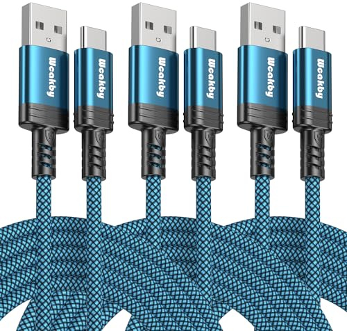 USB C Charger Cable 1M 3Pack Type C Cable Fast Charging, Braided USB A to USB-C Phone Charger Cable USBC for iPhone 17/16/15,Samsung Galaxy S10 S9 S8 Plus, Note 10 9 8, LG V50 V40 G8 G7