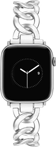 JR.DM Metallband, silver, kompatibelt med Apple Watch på 38/40/41/42/44/45/49 mm, enfärgat, elegant, för män och kvinnor, metallarmband, ersättning för iWatch Serie 9/8/7/6/5/4/3/2/1/SE/Ultra