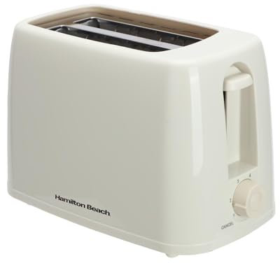 Hamilton Beach Essential 2-Slice Toaster, Plastic, 6 Browning Levels, Removable Crumb Tray, Wide Slots, Compact, Integrated Cord Storage, 650W - HB1116C, Cream
