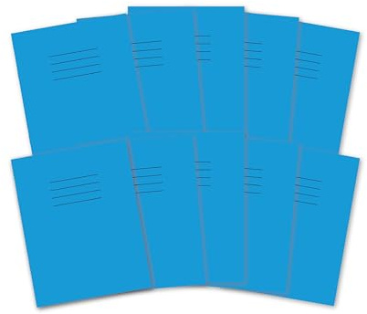 Hamelin A5 Exercise Books, 48 Pages, Light Blue, Pack of 10 for School, 8 mm Ruled and Margin (9 x 7)
