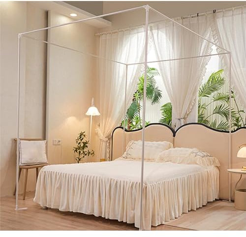 Himmelbettvorhänge, Bettvorhänge im eleganten Stil, Prinzessin, 4 Eckpfostenbett, einfarbig, Betthimmelvorhang, doppellagiger Vorhang für Doppelbett/Queensize-/Kingsize-Bett, Schut