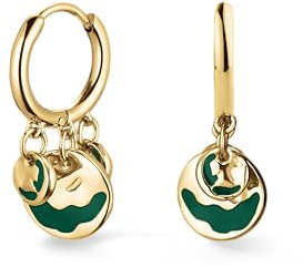 ROSEFIELD Emerald Coin Hoops Smaragd-Münz-Creolen aus 14K Gelbgold plattiertem Edelstahl