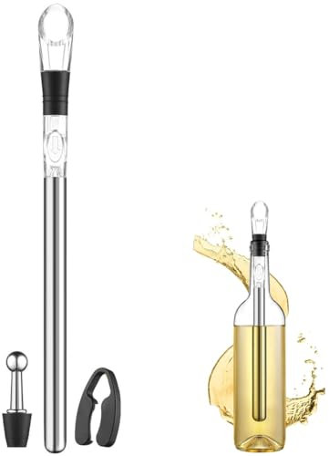 YATEICBC 3 PCS Accessorio per Vino 3 in 1,raffreddatore per Vino, Bacchetta di Raffreddamento per Vino in Acciaio Inox con beccuccio,raffreddatore per Bottiglie Premium,Tappi per Vino,tagliabottiglie