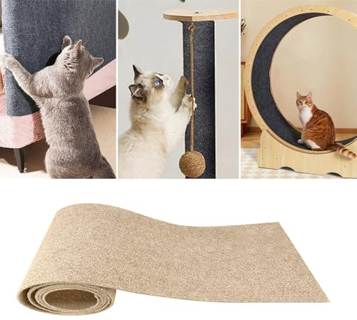 Heflashor Kratzmatte Selbstklebend Kratzteppich Katze Wand DIY Zuschneidbare Katzenkratzmatte Kratzbrett Kratzschutz AntiKratz Tape Kratzpads für Sofa,Teppiche,Möbel,Katzenständer,Khaki,L