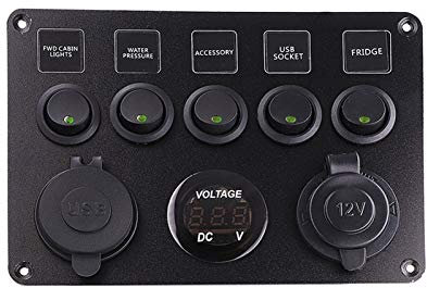 MUEOSI Panneau d'interrupteurs à Bascule avec voltmètre numérique, Double Port USB, Prise 12 V, interrupteurs combinés étanches, for Voiture, Bateau, Marine Tableau électrique(Green)