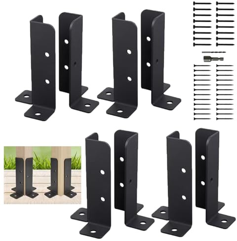 WIRSHO 8 PCS Adjustable Wood Fence post brackets Fits 1.5x1.5, 2x2, 2x4, 4x4 Post, Heavy Duty Post Base with Screws & Punch for Deck Railing Mailbox pergola brackets Repair Kit
