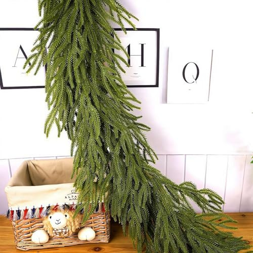 HFSAZJ Christmas Garland Norfolk Pine, Real Touch Christmas Garland, Realistic Artificial Cedar Afloral Garland Garland For Wedding Christmas Table Decor (Green Style-H 270cm/9Ft)
