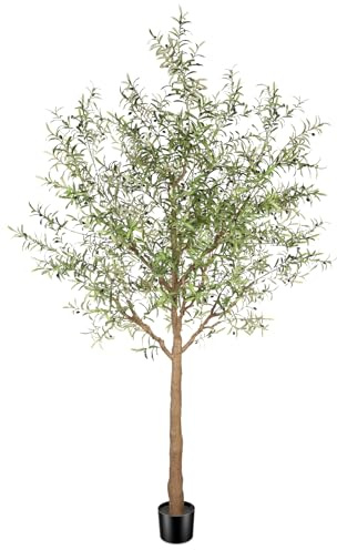 FEELEAD Künstlicher Olivenbaum, 3 m, hoher künstlicher Olivenbaum, 3 m, für den Innenbereich, große künstliche Pflanzen, Olivenbäume, künstlicher Innenbereich, mit Naturholzstamm für Zuhause, Büro