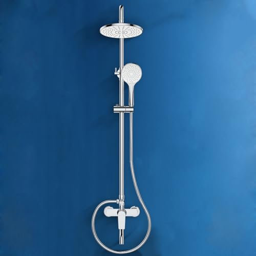 BiaoTeng Colonna Doccia con Soffione e Doccetta Ottone Attacco G1/2 Monocomando Set Colonna Doccia con Miscelatore Argento