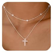 ALEXCRAFT Croix Chretienne Femme Acier Inoxydable Collier Croix Chretienne Collier Femme Argent Chaine Argent Ras De Cou Pendentif Croix