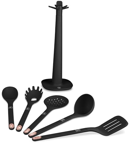 Berlinger Haus Set di 6 utensili da cucina, con supporto, Black Rose Collection BH-8617