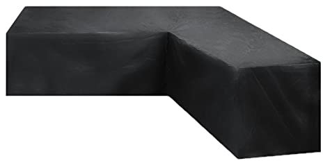 Sofa-Abdeckung für Gartenmöbel in L-Form für den Außenbereich, wasserdicht, winddicht, staubdicht, UV-beständig, Schutzhülle für Garten-Loungemöbel-Set, Abdeckung für Terrassenmöbel, Schwarz