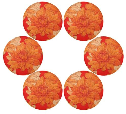Orange Dahlia Flower Plastic Round placemats Reusable Chalkboard placemats Plate Mates for Table placemats Heat Resistant Waterproof 6 placemats for Dining Table 15.4x15.4in