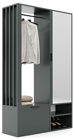 Flurgarderobe mit Spiegel 100 x 33 x 190 cm Greenstone | 100 x 33 x 190 cm, 7 Ablagen, Mehr Stauraum, Integrierter Spiegel, Für den Flur