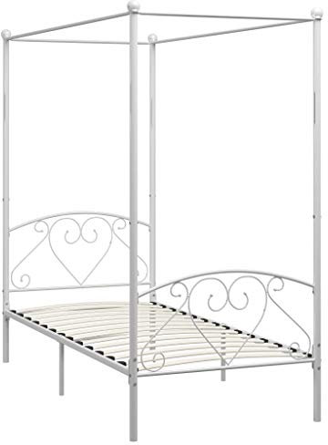 Himmelbett-Gestell, Metallbett mit Baldachinrahmen 90 x 200 cm, weiß, stabiles Metallgestell für Schlafzimmer