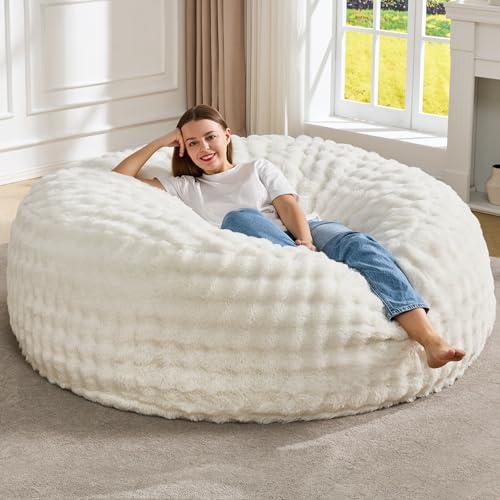 Hobestluk Bean Bag Chairs Beanbag Chair with Filler Adult Bean Bags with Fluffy & Machine Washable Cover, Giant Bean Bag Chairs for Aduts (White, 5FT-50 x 50 x 24)