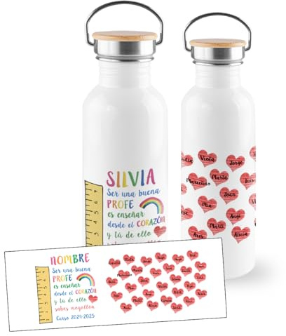 LINFORMAL Botella Personalizada Profesora 750 ml, Regalo Personalizado Profesora Fin de Curso, Detalle de Clase con Nombre y Alumnos para Maestra, Seño o Tutora - Ser buen profe -