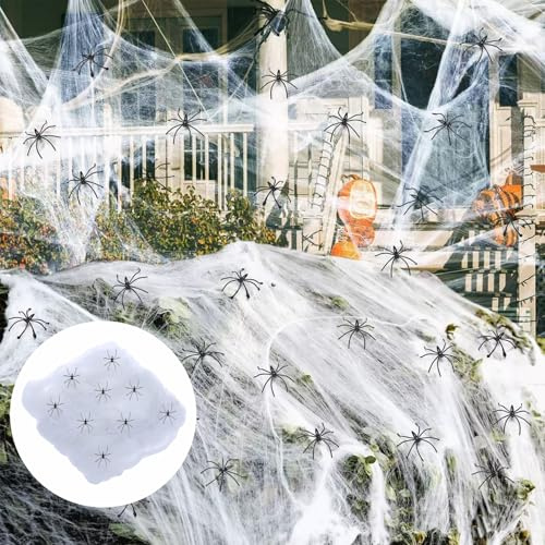 Wekuw Ragnatele di Halloween 100g Ragnatela Decorazione di Halloween on 60 Ragni Finti Stretch Ragnatele Estensibili Bianca Estensibili e Realistiche, per La Festa Horror Allestimento, Tavolo, Parete
