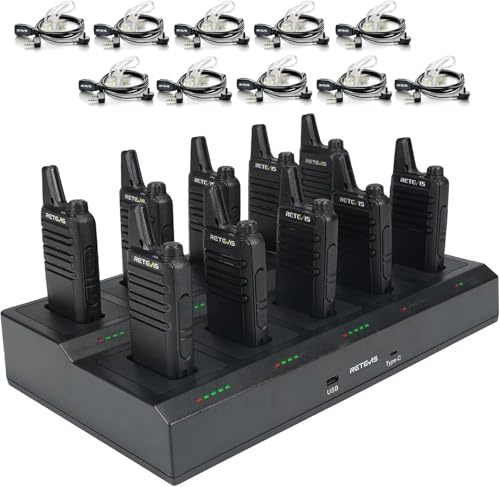 Retevis Rt622 Walkie-Talkie, Lätta Walkie-Talkies För Vuxna Med Hörlur, Laddningsbar 10-Vägsladdare, 113 G Kompakt Design, Bärbart Set Med 10 Walkie-Talkies För Hotell Och Restaurang (Svart, 10-Pack)