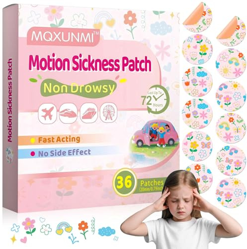 MQXUNMI Motion Sickness Patches-36 Count for Fast Nausea Relief in Car, Sea, Air Travel,Custom Floral Pattern, Travel Sickness Patches Non-Drowsy, Effective, Lasts 72 Hours
