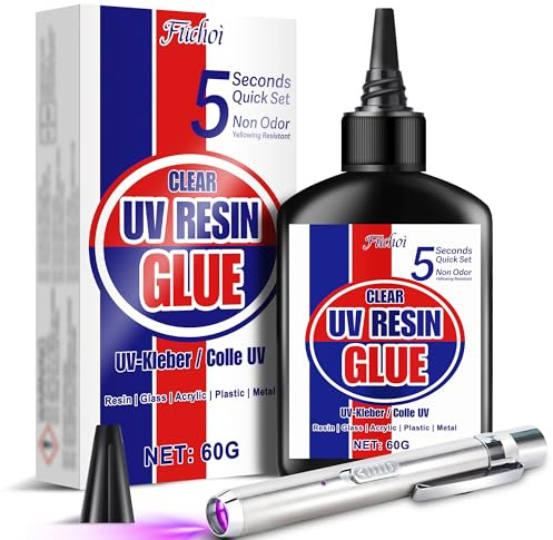 UV Resin Kit with UV Light, 60g 5-Second Cure Transparent UV Glue with Rechargeable UV Flashlight, Fast Curing Resin for Plastic Welding, Jewelry Bonding, Acrylic, Craft Projects, Glass Repair