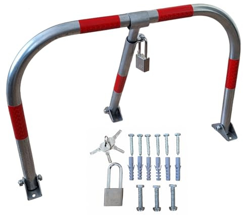 FERRETELIX® Cepo de Parking zincado/Valla Guardaplazas | Bloqueo Manual de Alta Resistencia incluye tornilleria y candado de seguridad