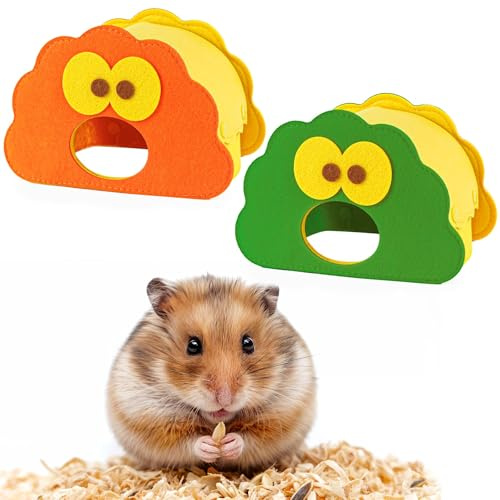 Hamsterhaus Kleintierhaus, 2 Stück Abnehmbarem Hamster Mehrkammernhaus, Meerschweinchen Kuschelhöhle aus Filz, Kaninchen Zubehör Niedliche Tierform Höhle für Eichhörnchen, Igel, Gelb + Grün