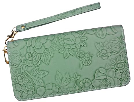 AdiStylinno Geldbörse Damen, Große Kapazität Lange Frauen Geldbeutel mit Multi Card Slots und Telefon Tasche PU Leder Portemonnaie Mode Clutch Geldbörse Kartenhalter mit Handgelenk Strap (Grün)