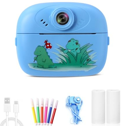 Appareil photo à impression instantanée pour enfants – Mini appareil photo numérique portable avec imprimante intégrée (HZTZ) (bleu)