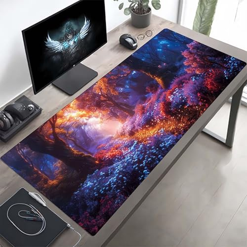 Gaming Mauspad 160 x 80cm Gaming Mousepad XXL Rosa Blume Mauspad Schreibtischauflage, Genähte Kanten Mausmat, rutschfeste Gummibasis, Schreibtisch Schutz für Home Büro, Geschenke PjY7290 A-1