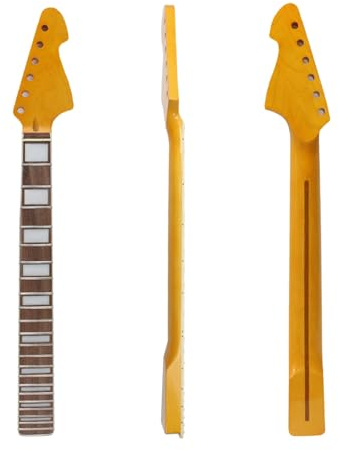 Conboxus Gitarrenhals mit großem Kopf, 22 Bünde, 61 cm, gelb lackierter Ahorn-Gitarrenköpfe, Palisander-Griffbrett, E-Bass, Hals, quadratisch, normale Mutter, Schraube an der Ferse, mit runder Bindung