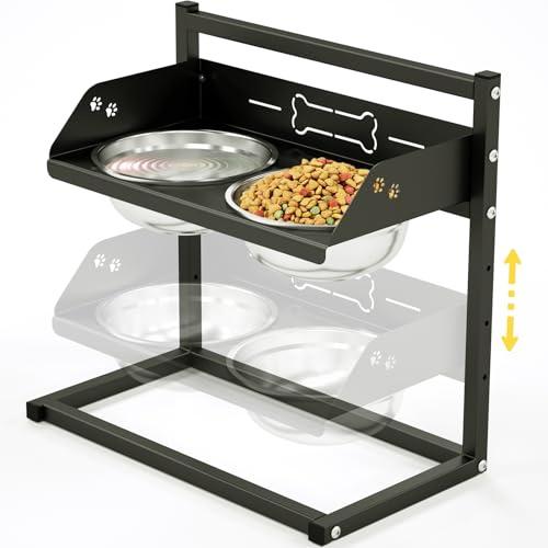 Gamelle Surélevée pour Chien avec Rebord de 7 cm de Hauteur, Hauteur Réglable sur 4 Niveaux, 2 Gamelles en Acier Inoxydable (1.5 L x 2), Adapté aux Chiens de Race Grande, Moyen et Petit