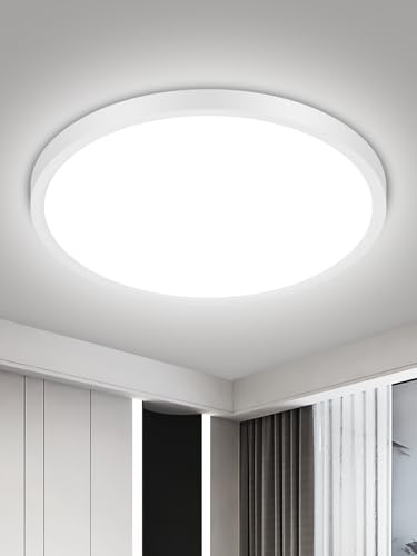 Bellanny Deckenlampe LED Deckenleuchte Flach, 60W 6000LM Badlampe Decke, 6500K Rund Badezimmer Lampe | IP20 Wasserfest Modern Schlicht Dünn für Wohnzimmer Schlafzimmer Küche Balkon Keller Büro, Ø50cm
