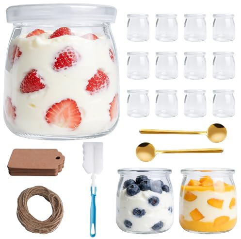 12 Stück Dessertgläser mit Deckel, 200 ml Durchsichtige Joghurtgläser mit Deckel, Nachtischgläser, Nachtisch Gläser mit Deckels, Joghurt Gläser mit Deckels, Dessertglas für Marmelade Müsli Mousse