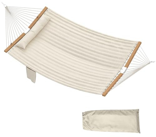 Outsunny Hängematte Outdoor 200x140cm Zweilagig mit Kopfstütze Cremeweiß