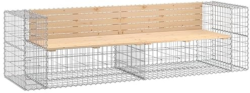 RMIHSJG Gabion Bench with Solid Pinewood Seat, Garden Bench Gabion Design with Galvanized Steel Basket Base, Compact Outdoor for Limited Space