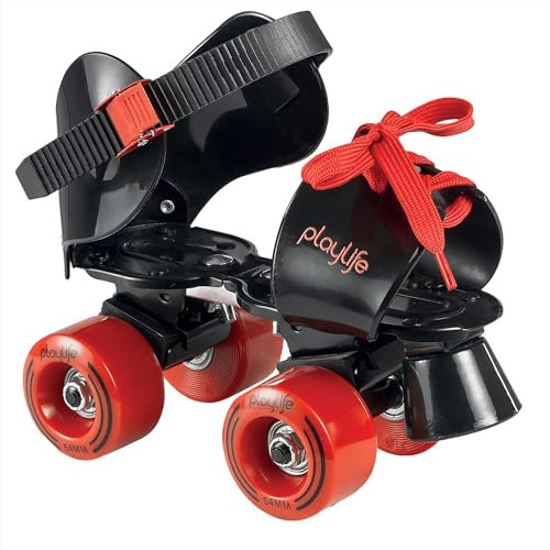 Playlife Roller Skates Sugar- größenverstellbare Rollschuhe in Schwarz/Rot für Kinder - verstellbare Anfänger Skates von 28-37 - 54mm/80A Rollen, ABEC 5 Kugellager