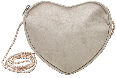 Alpenflüstern Herztasche - Damen Trachtentasche in Herzform, Schultertasche fürs Dirndl, Herz Handtasche zur Tracht, Dirndltasche (taupe-grau) DTA037