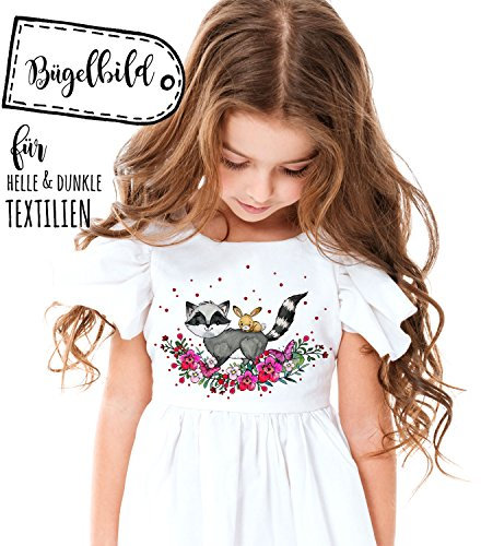 ilka parey wandtattoo-welt® Bügelbilder Applikation Waschbär mit Häschen Bügelbild Bügelmotiv Aufbügelbilder für Mädchen bb105