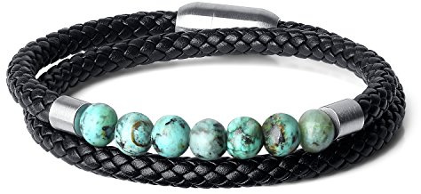 COAI Unisex Lederarmband und Edelsteine Wickelarmband Magnetverschluss