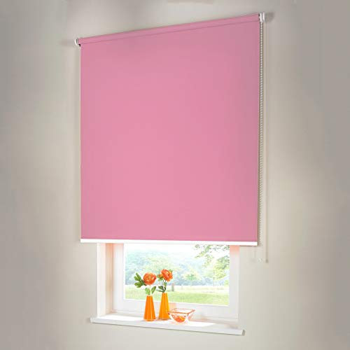 Sonnenschutz-HH® - Seitenzugrollo Verdunkelungsrollo - Außenmaß Breite 65 x 180 cm Höhe rosa - Lichtundurchlässig Blickdicht Rollo für Abdunkelung Kettenzugrollo inkl. Universalträger