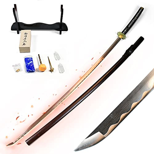 Swords and More Odachi - Handgeschmiedetes & Gefaltetes Samurai Schwert Set aus Carbon Stahl 173cm, Katana mit Scheide, Schwertständer & Schwertpflegeset, Deko