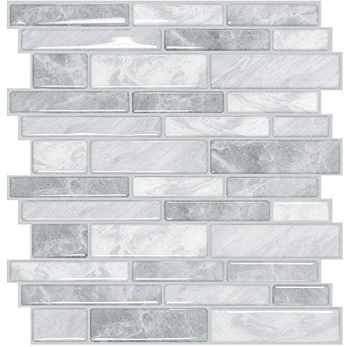 Yoillione 5 Sheets Self Adhesive Wall Tile 3D Peel and Stick Tiles Tile Stickers for Kitchen, Stick on for Bathroom Transfers Waterproof Backsplash Grey, 12x12