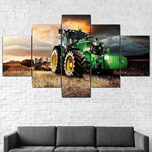 YOPLLL 5 Teilig Leinwand Wanddeko Gerahmtes Malerei Leinwanddrucke Geschenk 5 Stück Leinwand Bilder Moderne Wandbilder XXL Wohnzimmer Wohnkultur John Deere Traktor Rasenmäher Landwirtschaft（Gerahmt）