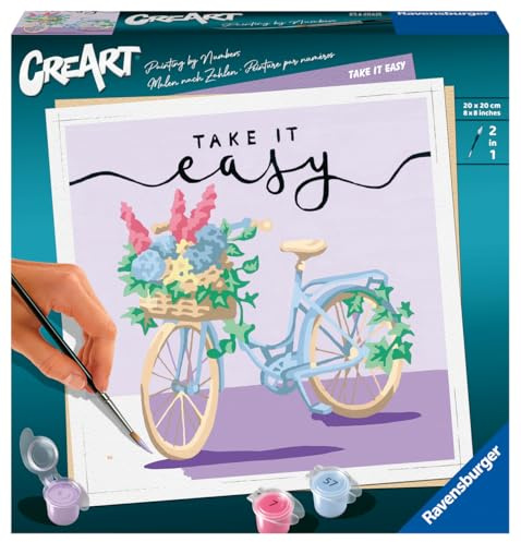 Ravensburger CreArt Take it Easy - Malen nach Zahlen für Erwachsene | DIY Malset mit Pinsel und Acrylfarben, 20 x 20 cm, Geschenk für Frauen und Männer