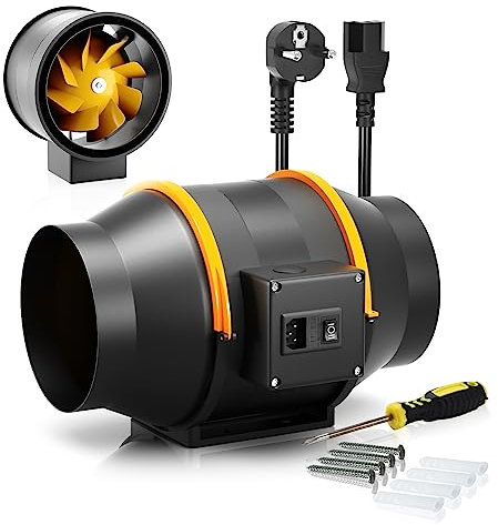 FanGoFast Ventola Aspirazione 125mm, Professionale Aspiratore da Bagno, Estrattore aria in Iinea con funzione regolatore per booster, tenda di crescita,ventilazione,ventilazione e ventola di scarico