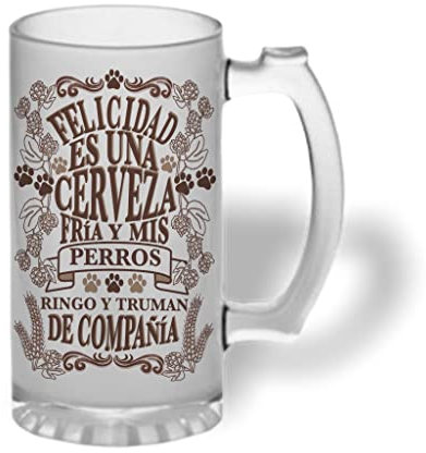 Bee Ingenious Jarra de cerveza gatos y/o perros personalizada. Cristal esmerilado. Jarra de cerveza original con los nombres de tus mascotas personalizados.